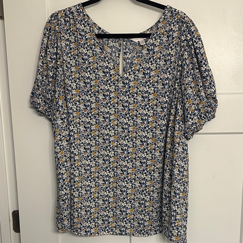 LC Lauren Conrad Floral Print Blouse - Blue and Yellow